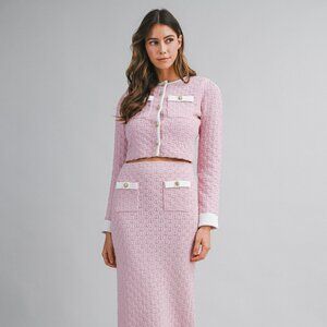 NWT Mable Pink Tweed Knit Cropped Jacket with Midi Skirt Set